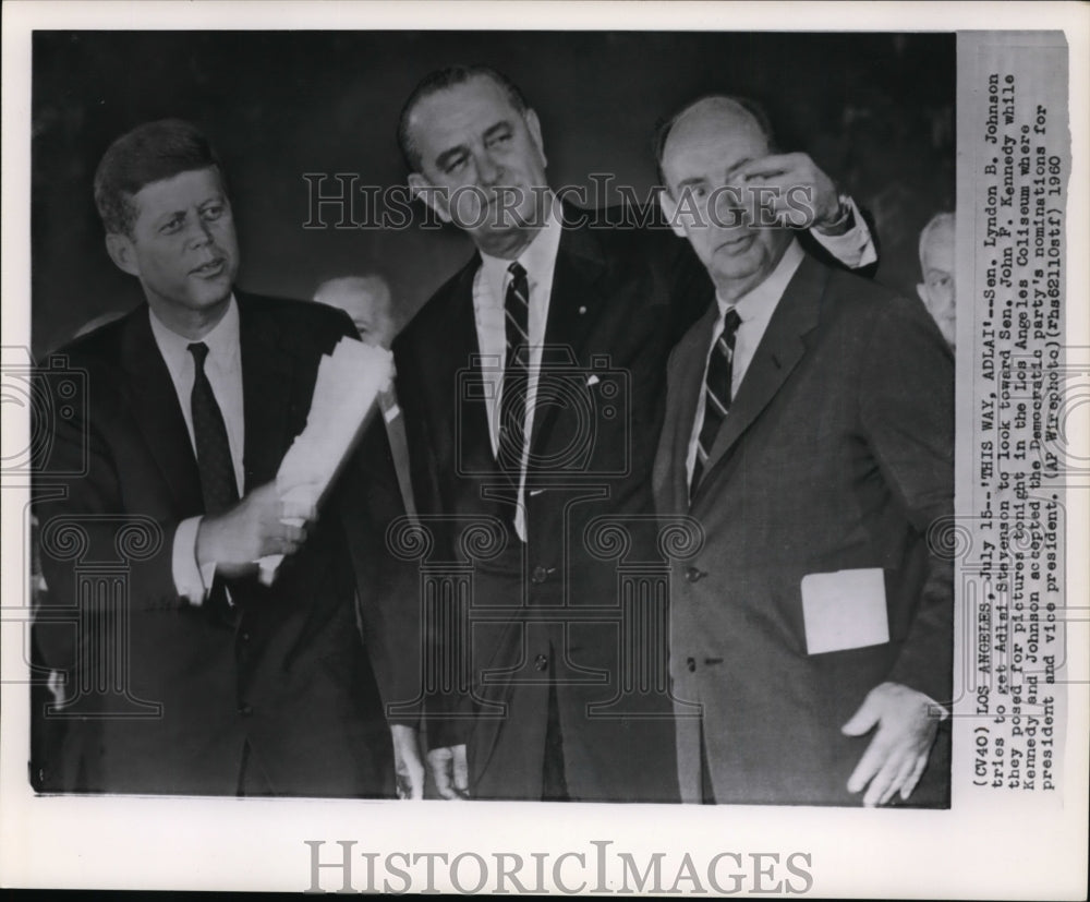 1960 Press Photo Sen.Lyndon B.Johnson Posed for Pictures in L.A. Coliseum - Historic Images