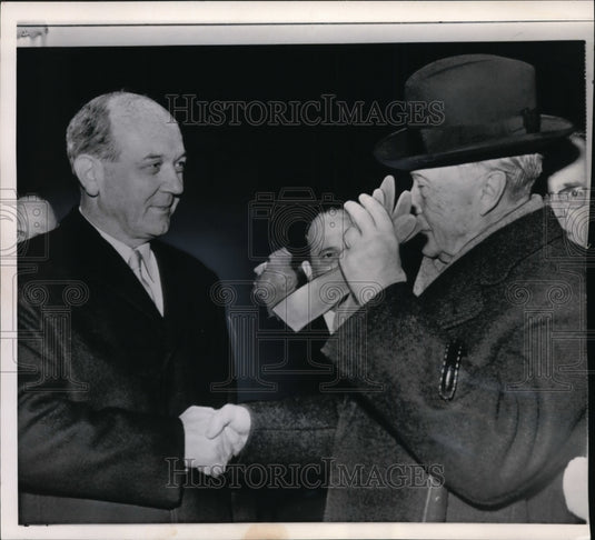 1961 Press Photo Dean Rusk Greets Konrad Adeanauer at Andrews Air Force Base - Historic Images