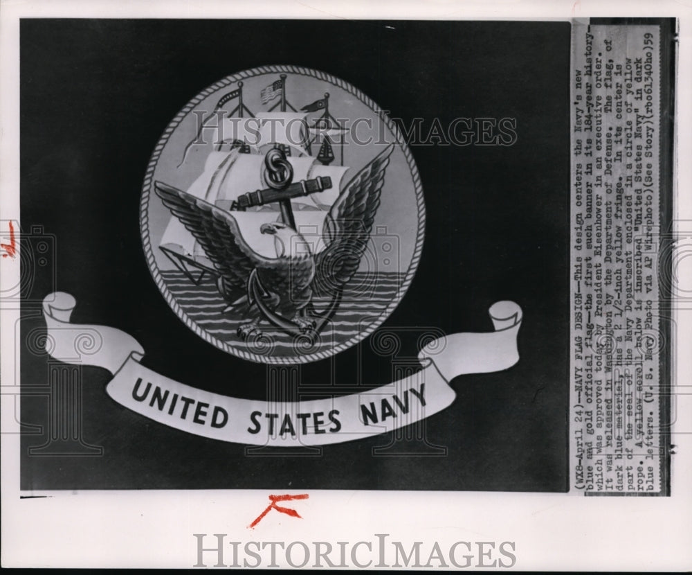 1959 Press Photo The Navy&#39;s New Blue and Gold Official Flag - Historic Images