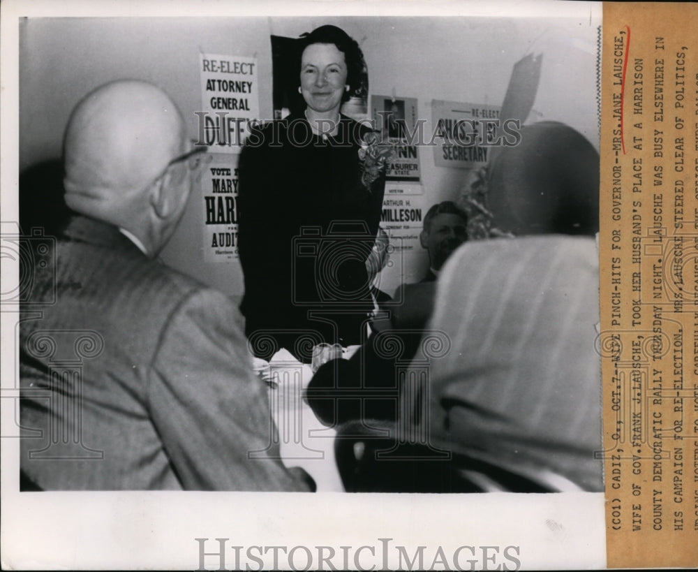 1950 Press Photo Mrs.Jane Lausche Took Her Husband Place at a Rally - Historic Images