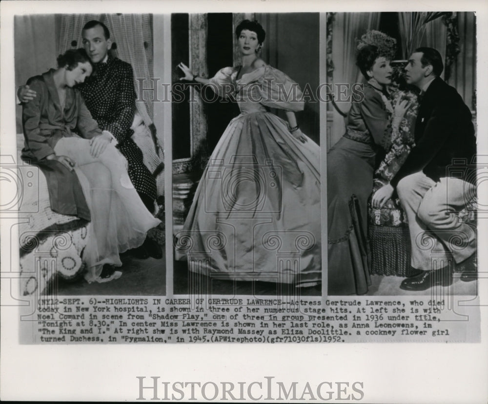 1945 Wire Photo Actress Gertude lawrence with his three numeroes stage hits. - Historic Images