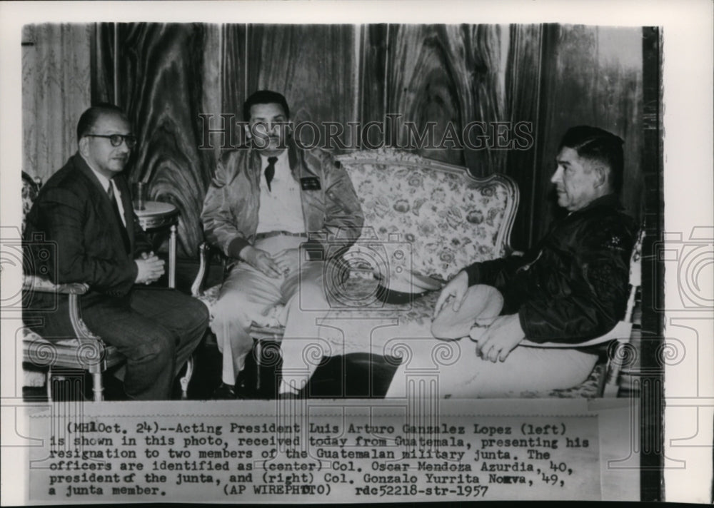 1957 Wire Photo Lopez in resignation with 2 Guatemalan military junta - Historic Images