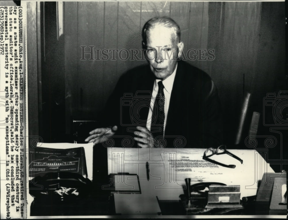 1972 Press Photo Lorah retired as state audit examiner after one third century - Historic Images