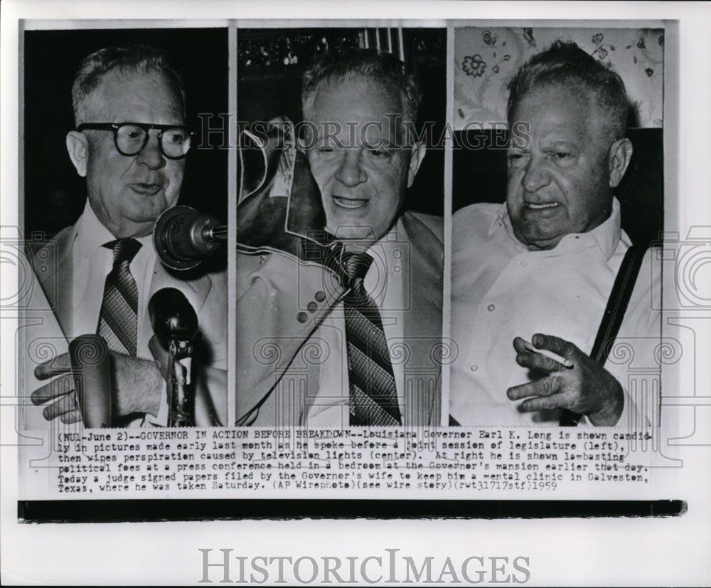 1959 Press Photo Louisiana Gov. Earl K. Long, as he spoke before a joint session - Historic Images