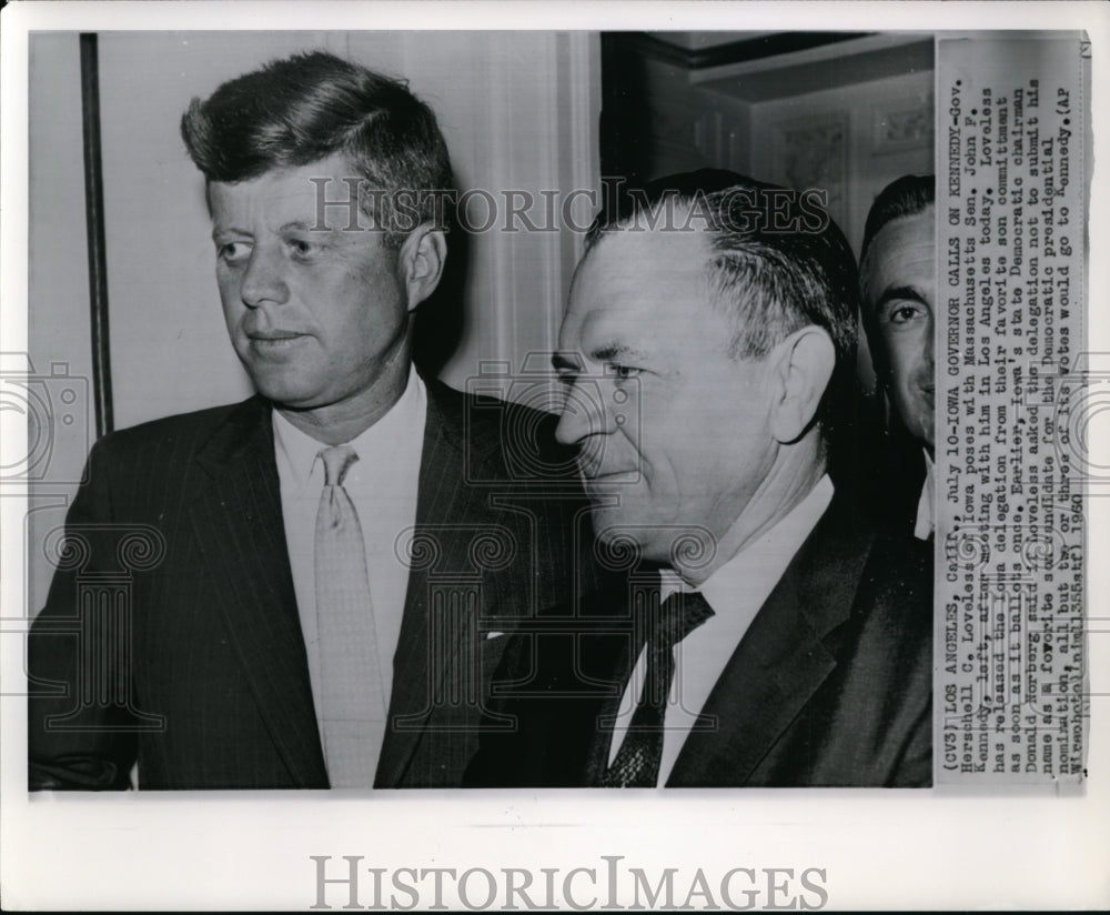 1960 Press Photo Gov. Herschell C. Loveless of Iowa with Sen. John F. Kennedy. - Historic Images