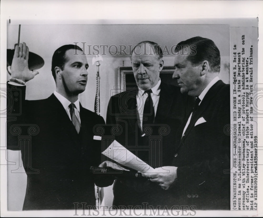 1959 Ogden R. Reid sworn in as U.S. Ambassador to Israel. - Historic Images