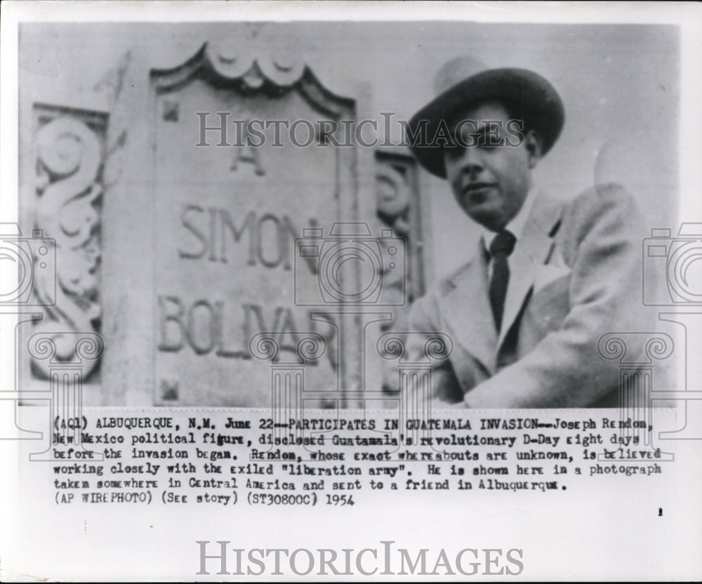 1954 Press Photo Joseph Rendon Shown in a Photograph Taken in Central America - Historic Images