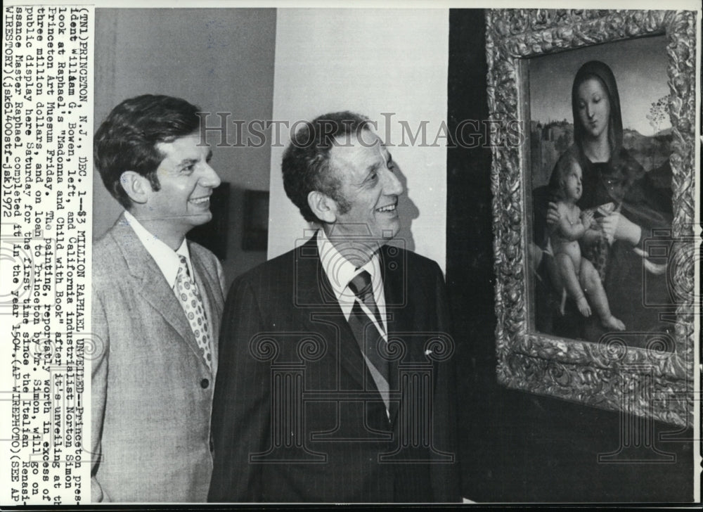 1972 Press Photo Pres.William G. Bowen and N.Simon Look at Raphael&#39;s Painting - Historic Images