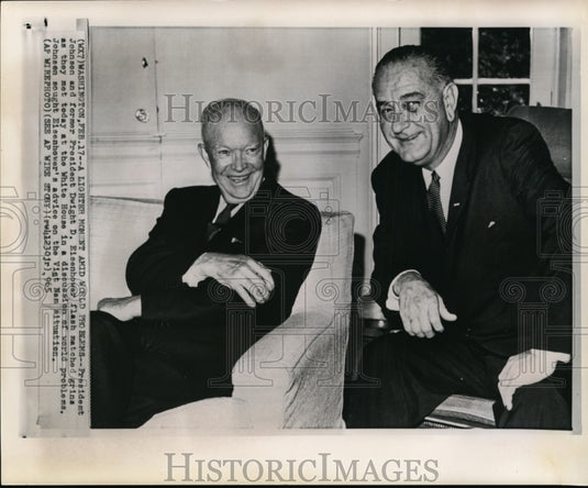 1965 Press Photo Pres.Johnson and D. D.Eisenhower Flash Grins Met at White House - Historic Images