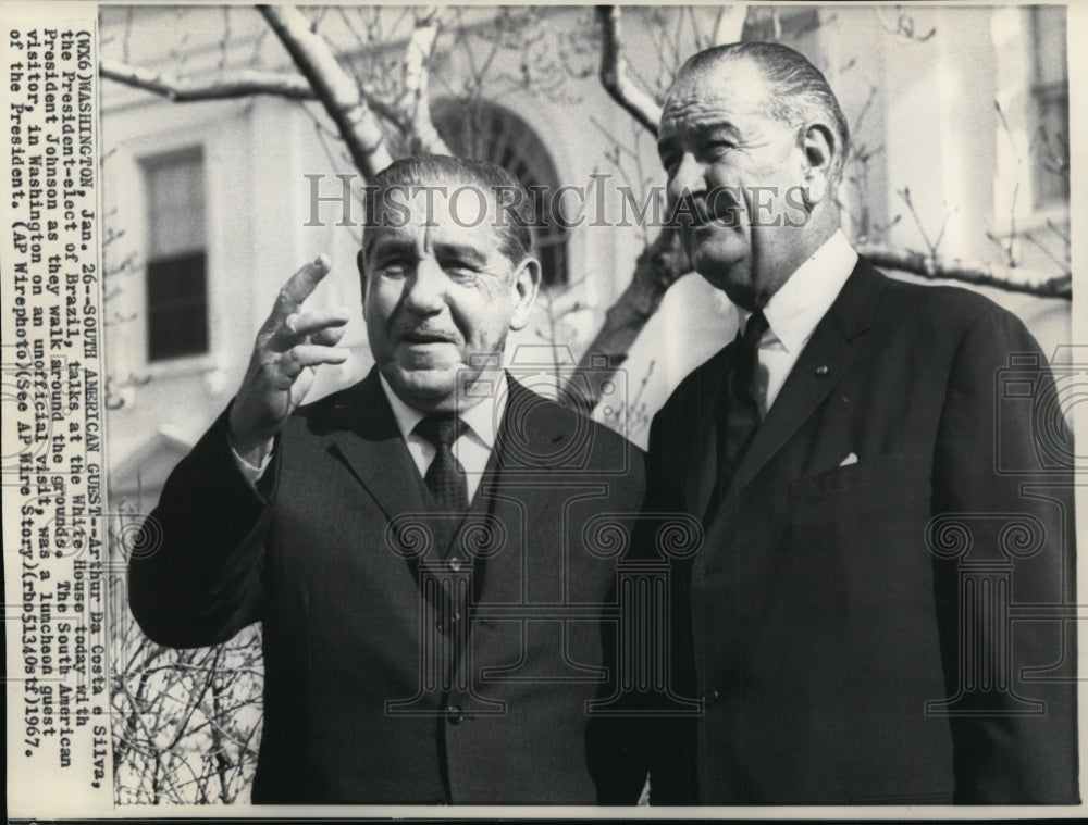 1967 Press Photo Pres.Arthur Da Costa e SIlva of Brazil and Pres. Lyndon Johnson - Historic Images