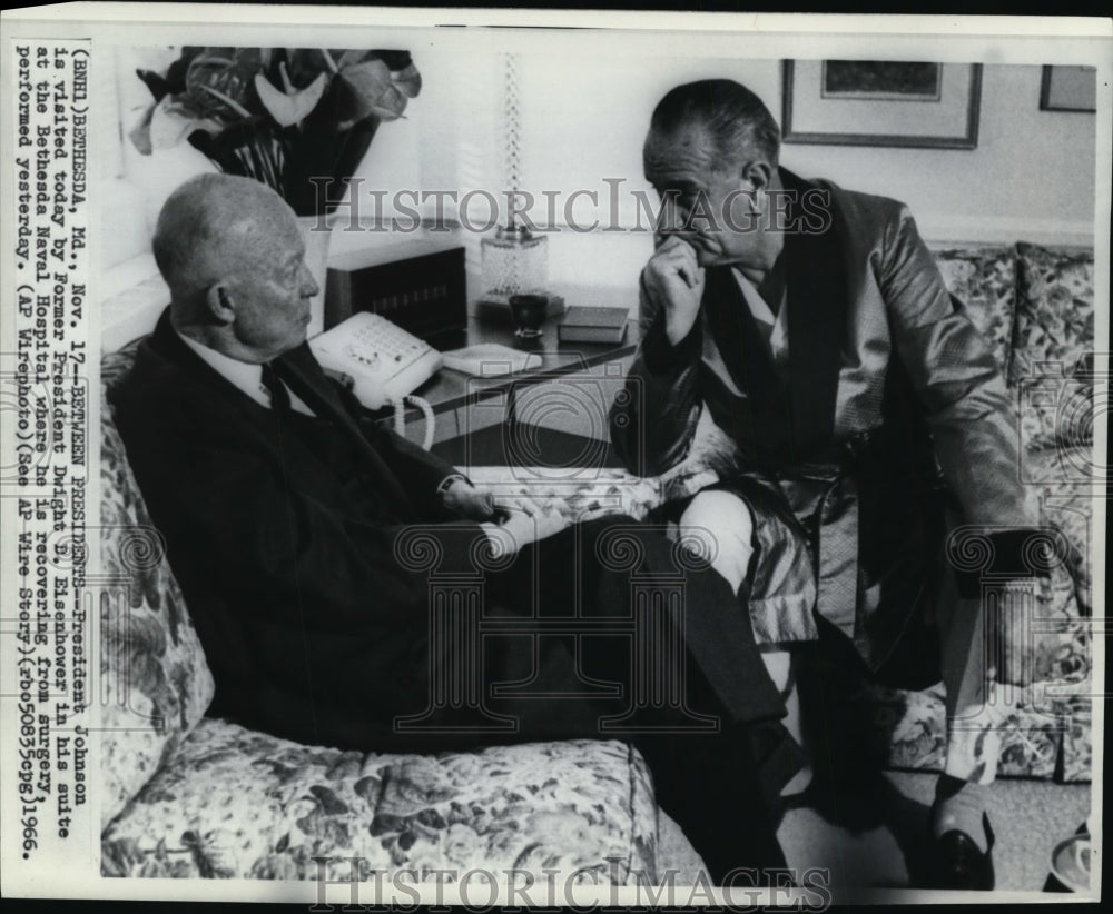 1966 Press Photo Pres. Lyndon Johnson and Former Pres. Dwight Eisenhower. - Historic Images