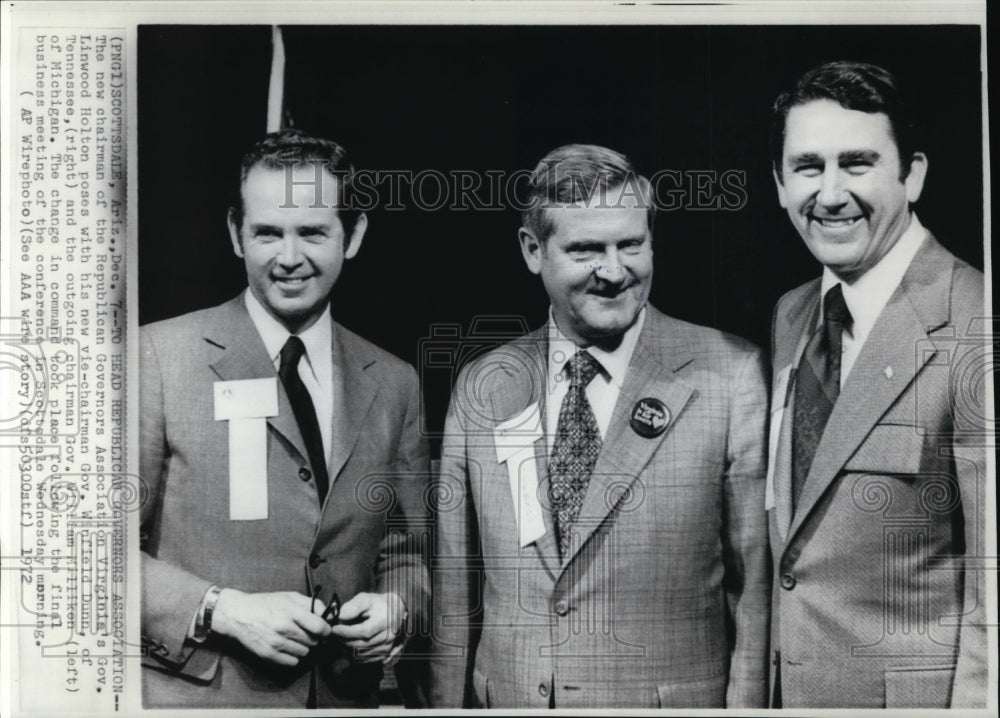 1972 Press Photo Governors Linwood Holton, Winfield Dunn and William Milliken. - Historic Images