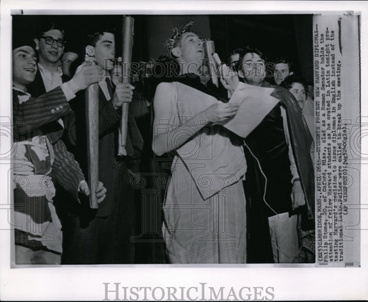 1961 Press Photo Stone protests to have English diploma instead in Latin - Historic Images