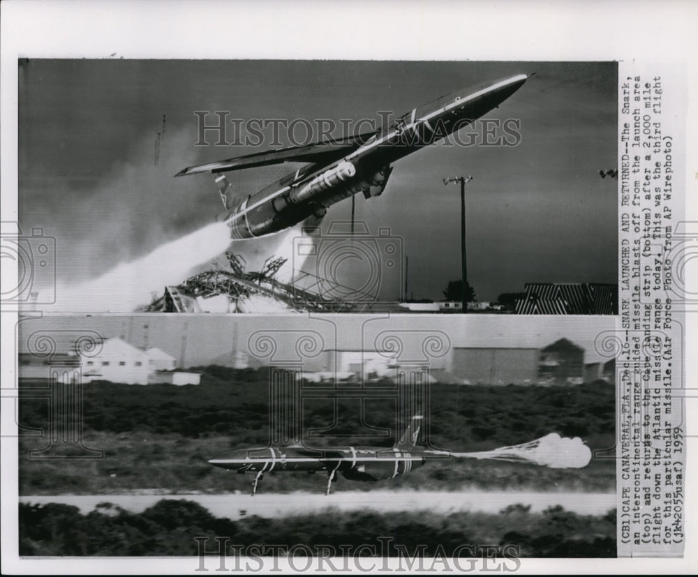 1959 Snark missile launch and returns to Cape landing strip - Historic Images