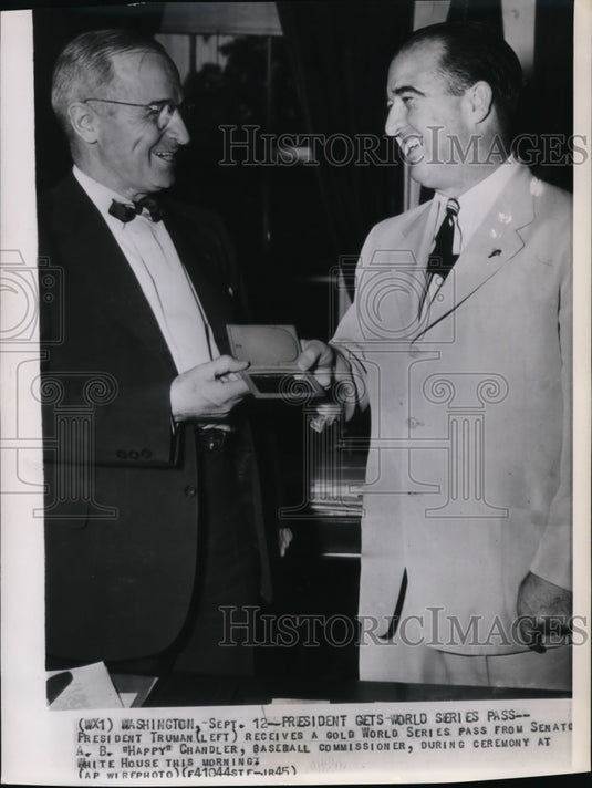 1945 Press Photo President Truman with Senator A.B."Happy" Chandler - cvw14555 - Historic Images