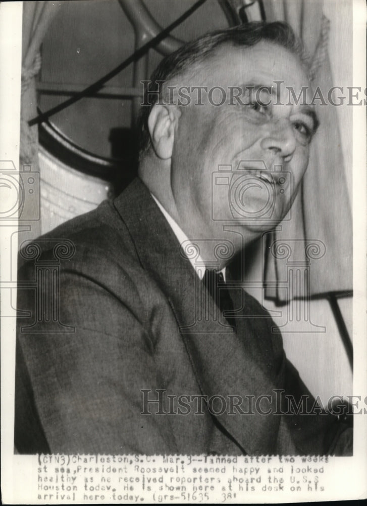 1938 President Roosevelt on the U.S.S. Kentucky. - Historic Images