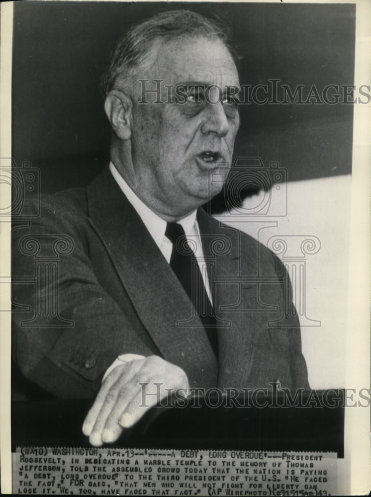 1943 Press Photo Pres. Roosevelt during dedication of Thomas Jefferson's temple - Historic Images