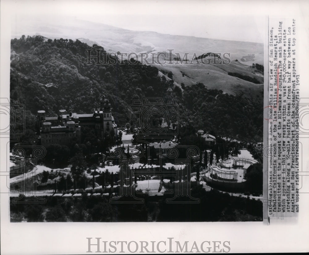 1951 Press Photo Aerial view of San Simeon California ranch - cvw14819-Historic Images
