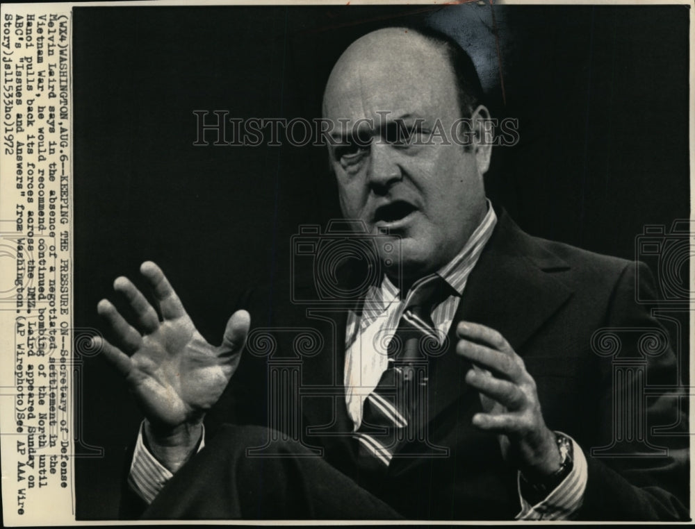 1972 Secretary of Defense Melvin Laird talking Vietnam war issues - Historic Images