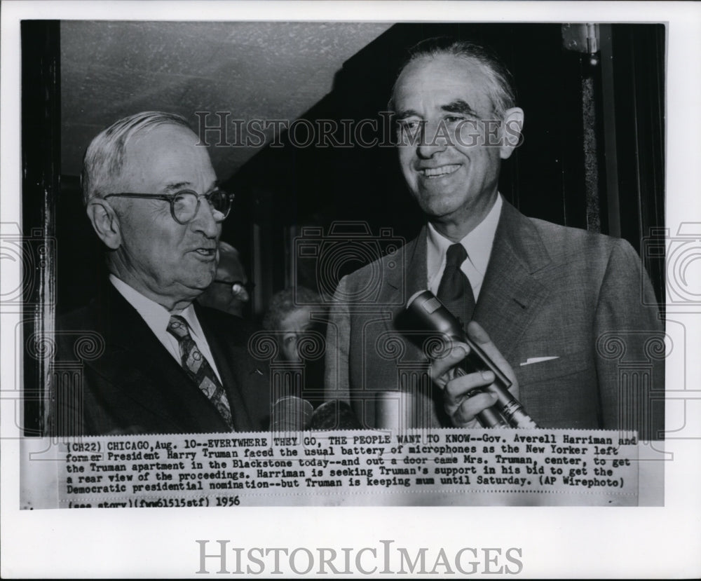 1956 Press Photo L-R Gov. Averell Harriman with former President Harry ...