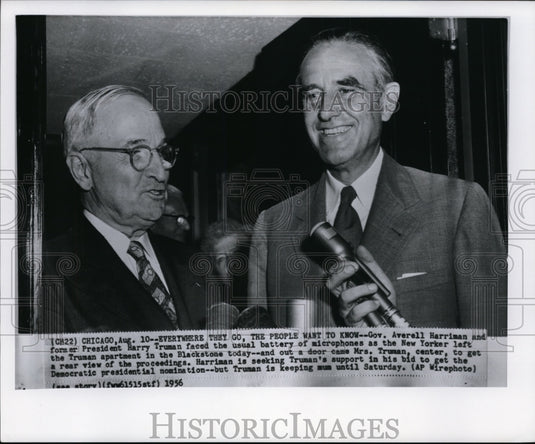 1956 Press Photo L-R Gov. Averell Harriman with former President Harry Truman - Historic Images