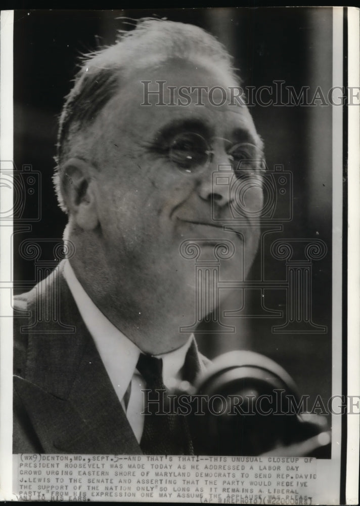 1938 Press Photo President Roosevelt addresses labor day crowd in Maryland. - Historic Images