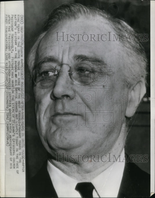 1942 Press Photo Roosevelt after prayer services in St. John's Episcopal Church. - Historic Images