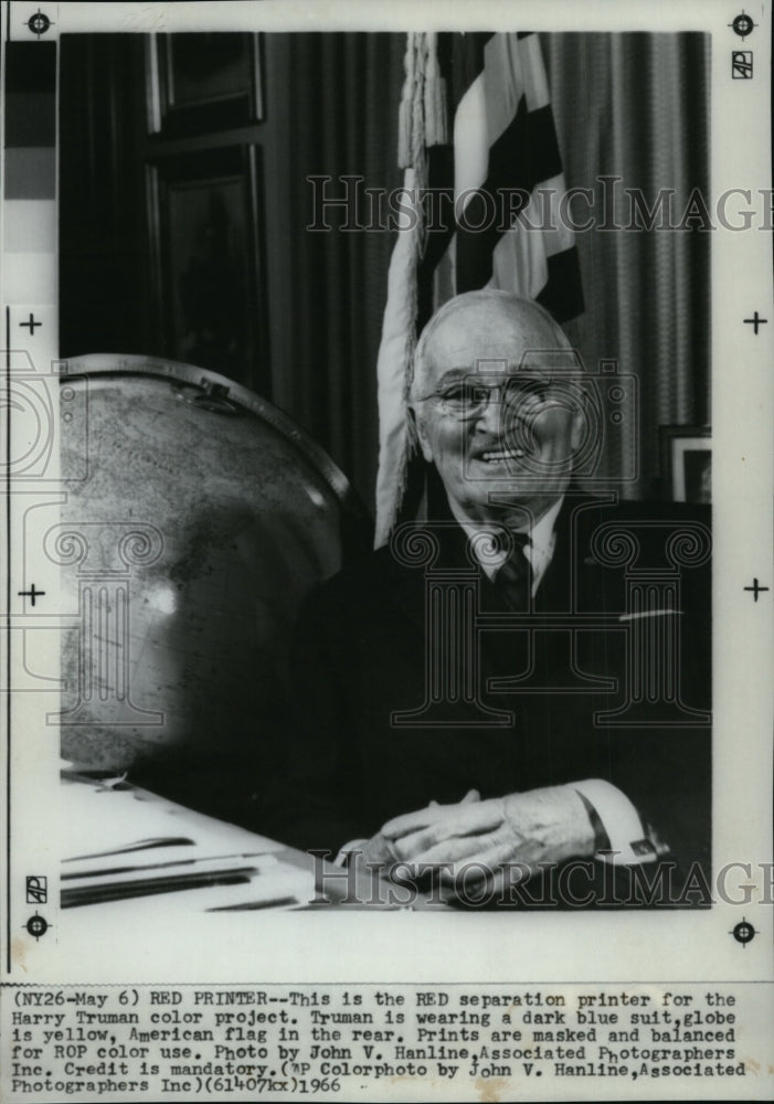 1966 Press Photo Harry Truman RED separation printer color project for ROP. - Historic Images