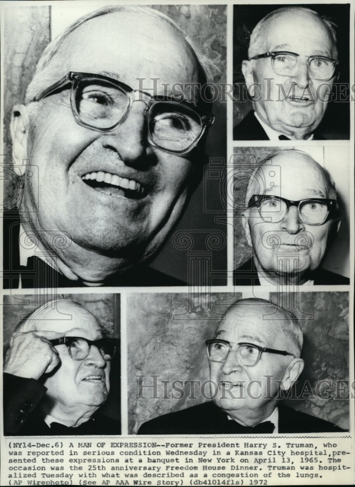 1972 Press Photo Harry S Truman at 25th anniversary Freedom House Dinner in NY.- Historic Images