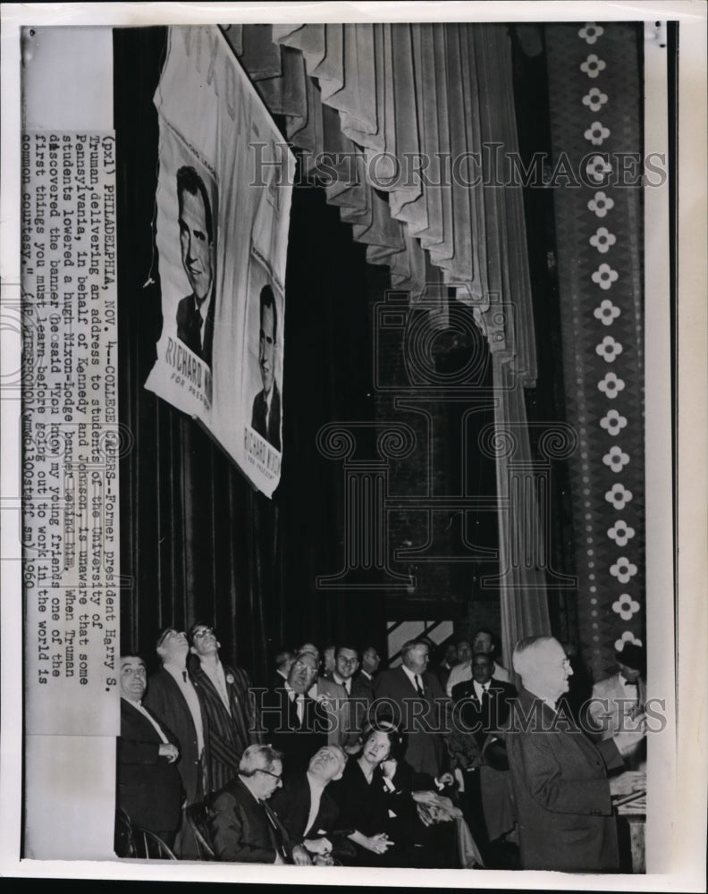 1960 Press Photo Former President Truman addresses University of Pennsylvania. - Historic Images