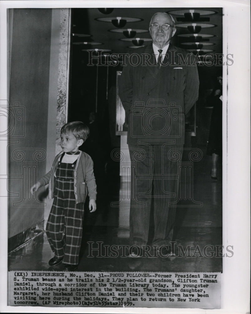 1959 Press Photo Former President Harry S. Truman and grandson, Clifton Daniel.r - Historic Images