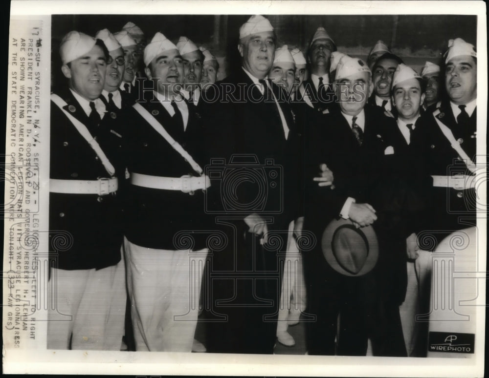 1936 Press Photo President Roosevelt &amp; Gov. Herbert Lehman in Legion Hats - Historic Images