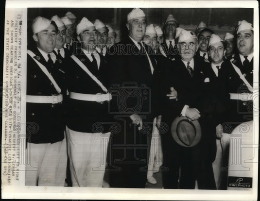 1936 Press Photo President Roosevelt & Gov. Herbert Lehman in Legion Hats - Historic Images