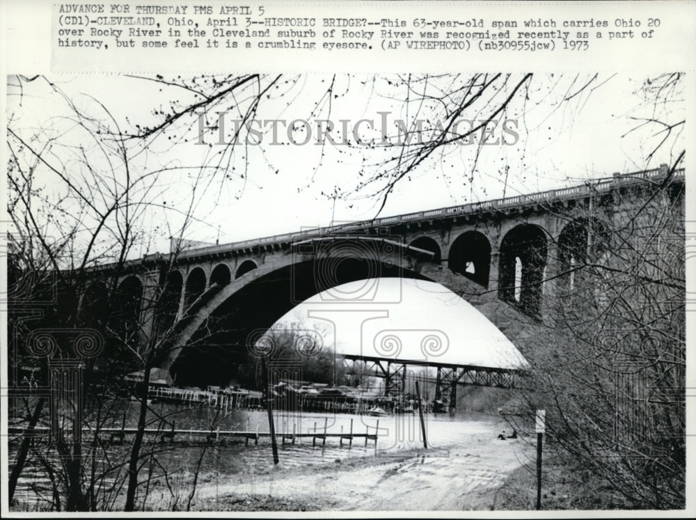 1973 Press Photo The historical 63-year-old Rocky River bridge in Cleveland - Historic Images