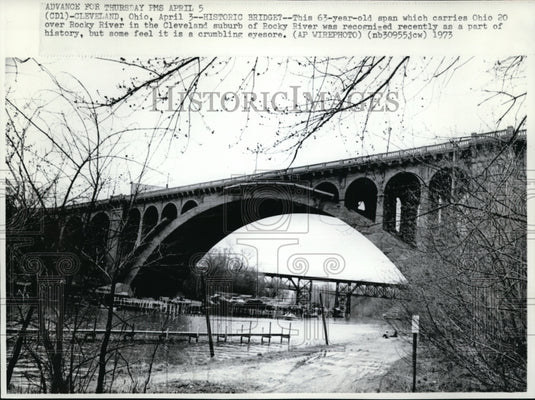 1973 Press Photo The historical 63-year-old Rocky River bridge in Cleveland - Historic Images