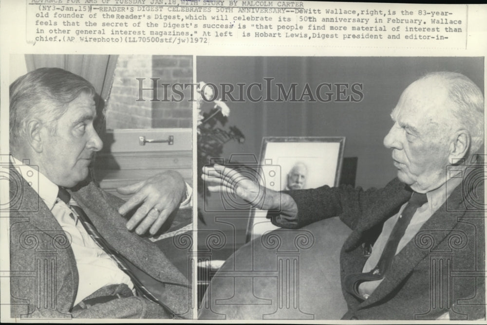 1972 Press Photo DeWitt Wallace talks with Hobart Lewis about Reader&#39;s Digest. - Historic Images