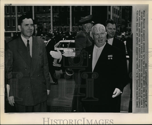 1960 Foreign Minister Andrei Gromyko & Nikita Khrushohev at meeting. - Historic Images