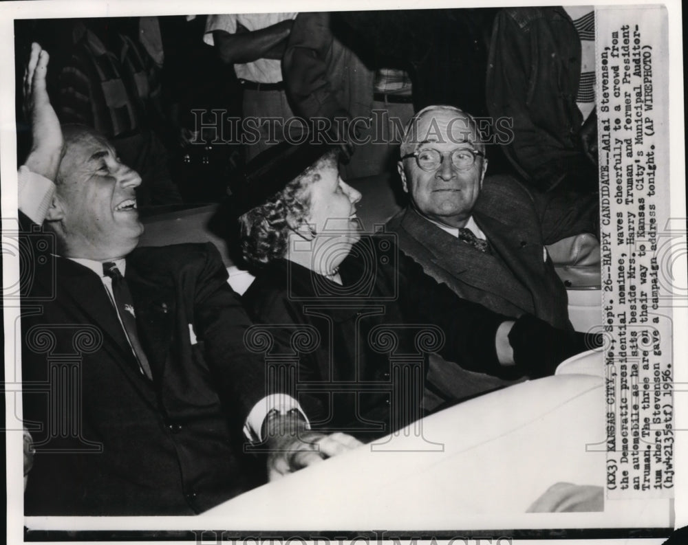 1956 Press Photo Mr. and Mrs. Harry Truman, Democratic pres. nominee Stevenson - Historic Images