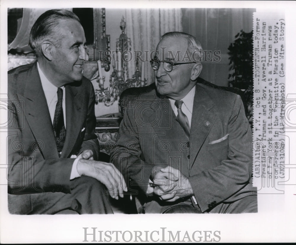 1955 Press Photo Former Pres Truman and Gov. Harriman at the Executive Mansion - Historic Images