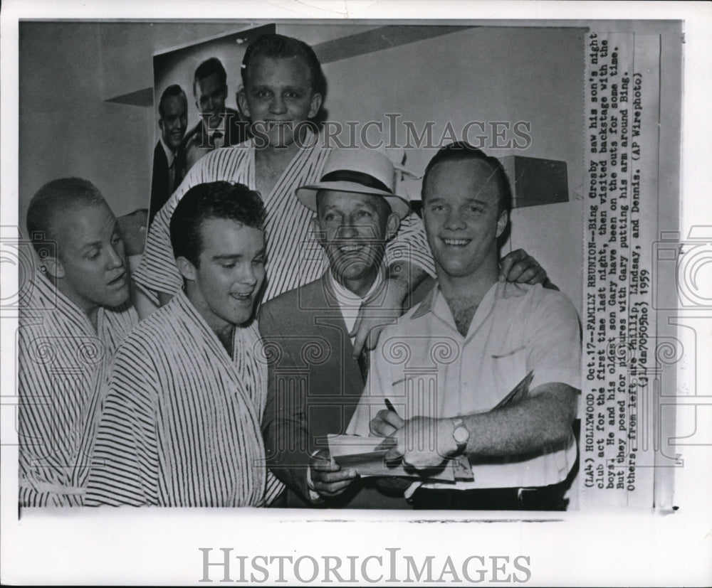 1959 Press Photo Bing Crosby and sons, Gary, Dennis, Lindsay and Phillip-Historic Images