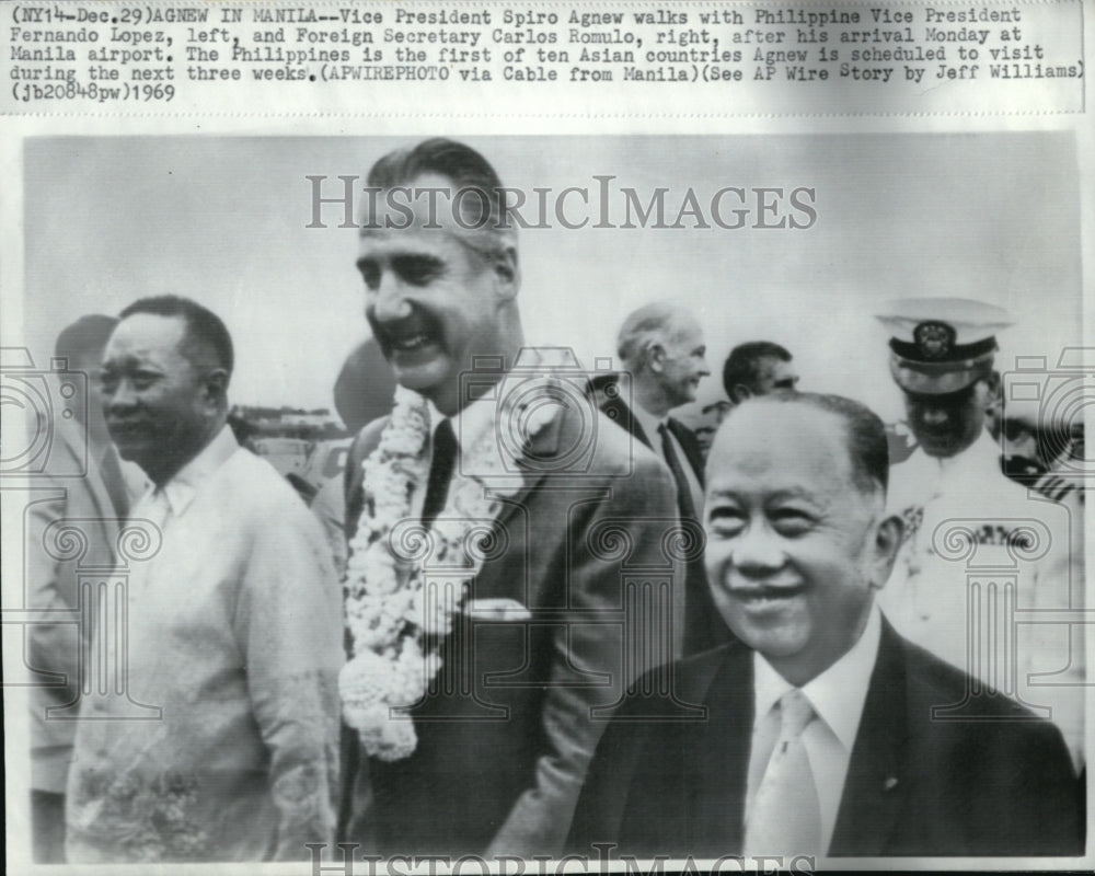 1969 Press Photo VP Spiro Agnew, Vp Fernando Lopez, Sec. Carlos Romulo - Historic Images