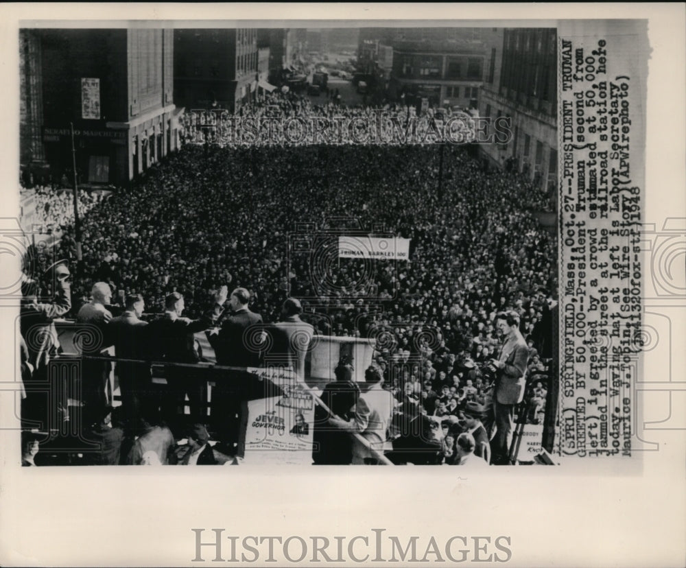 1948 Press Photo President Ruman greeted by Springfield crowds - Historic Images