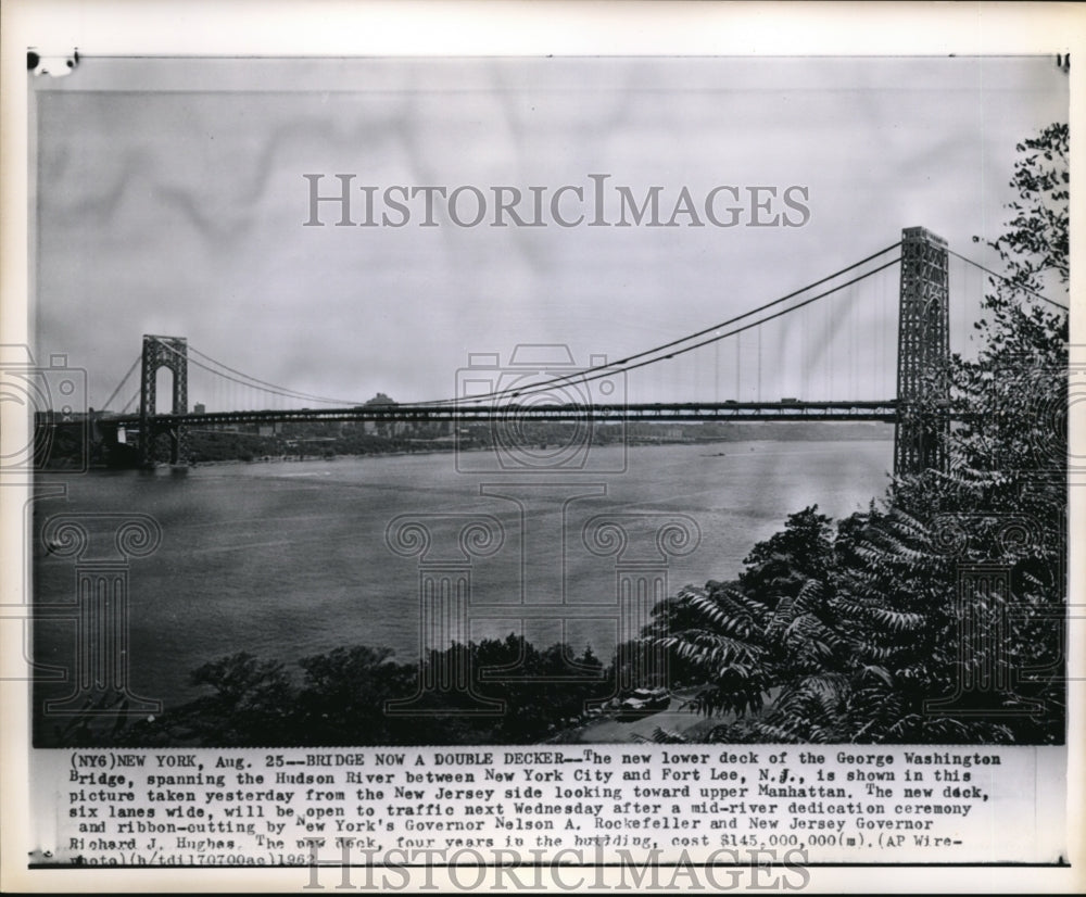 1962 Press Photo View of the new lower deck of the George Washington Bridge. - Historic Images