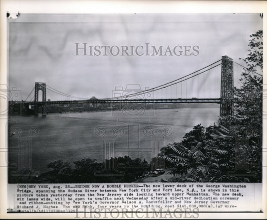 1962 Press Photo View of the new lower deck of the George Washington Bridge. - Historic Images