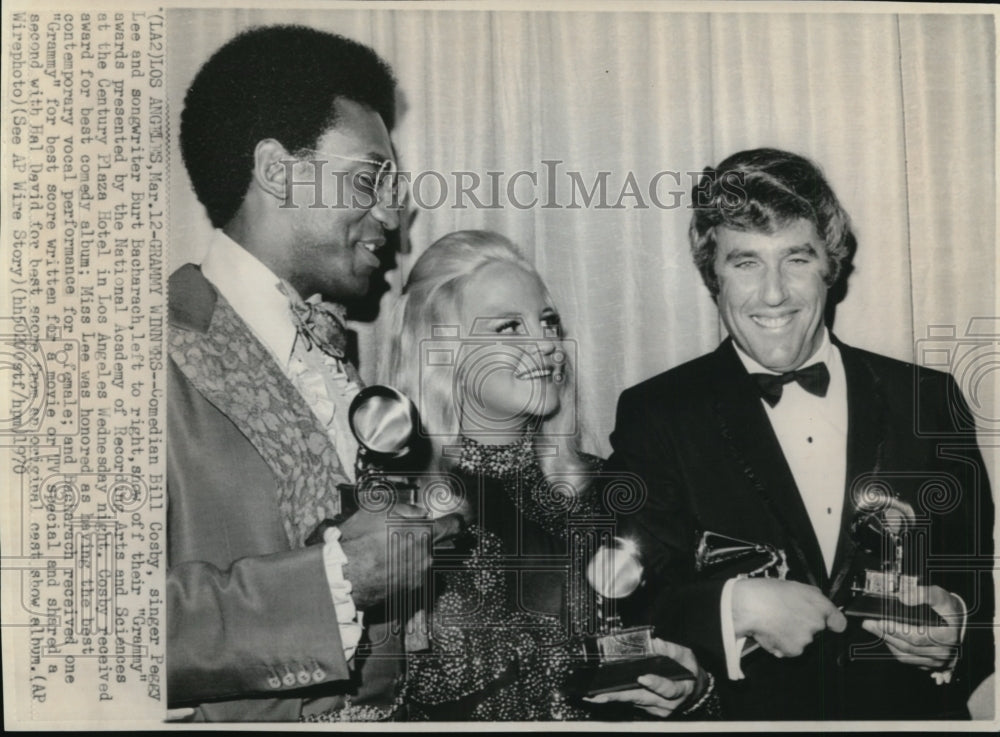 1970 Press Photo Grammy Award winners-Bill Cosby, Peggy Lee and Burt Bacharach-Historic Images