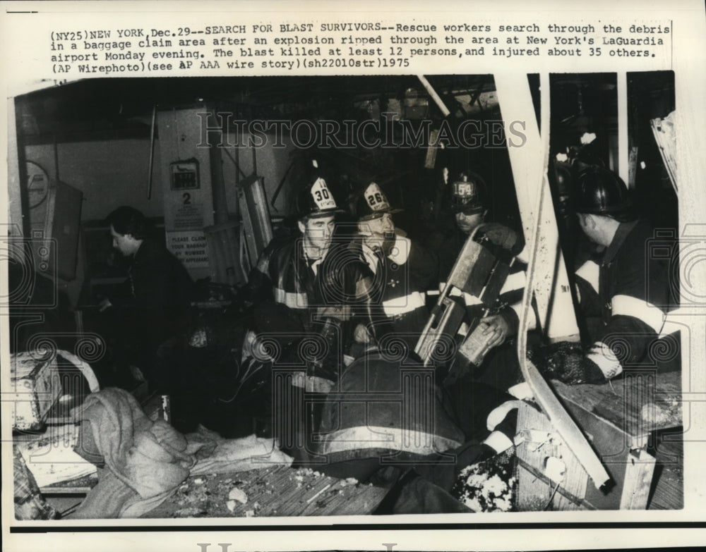 1975 Rescue Workers Search Debris After Bomb at NY LaGuardia Airport - Historic Images