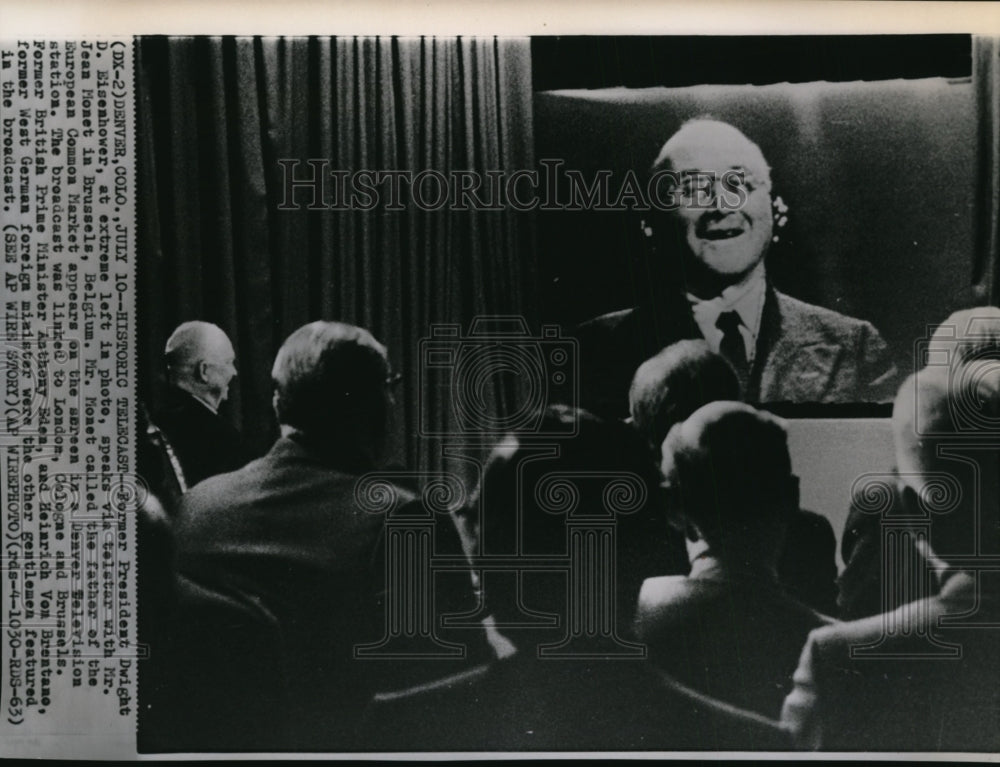 1963 Press Photo Former Pres. Dwight Eisenhower speaks via Telstar satellite TV-Historic Images