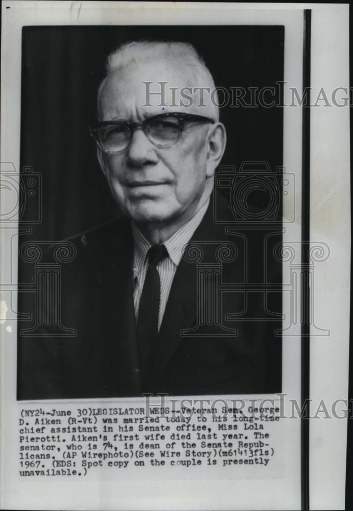 1967 Press Photo Senator George D. Aiken Marries Lola Pierotti - cvw16756 - Historic Images