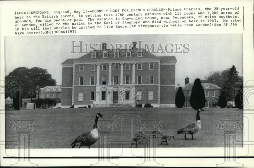 1974 Chavening Mansion in Sevenoaks England Given to Prince Charles - Historic Images