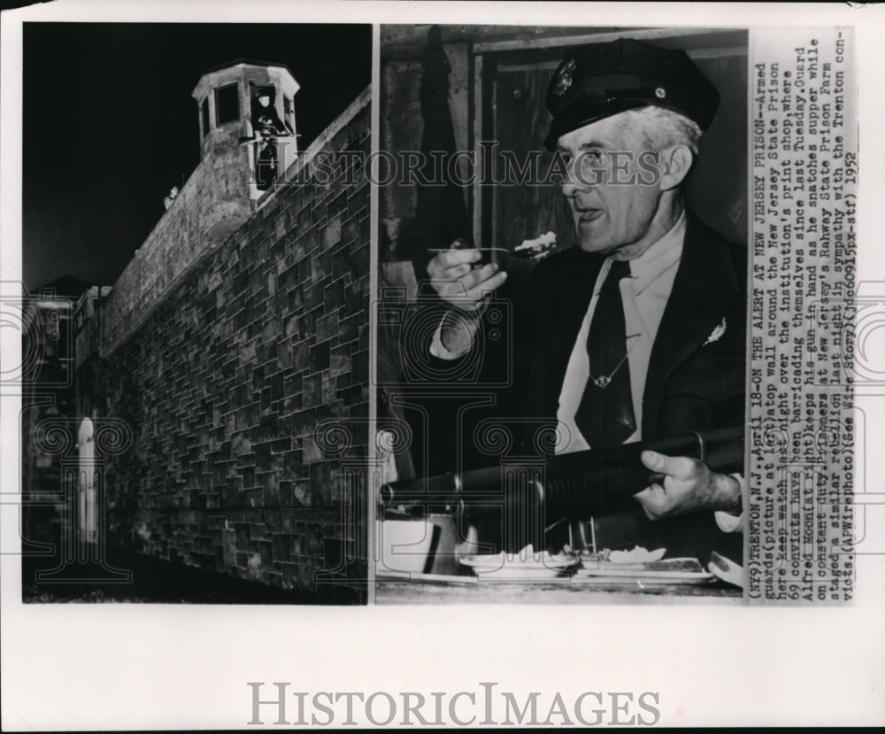 1952 Press Photo Alfred Moon, New Jersey Prison Guard during Inmates Strike - Historic Images